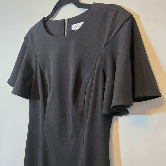 Calvin Klein - Black Asymetrical Midi Dress with Flutter Sleeves - Size 6 - Picture 2 of 6